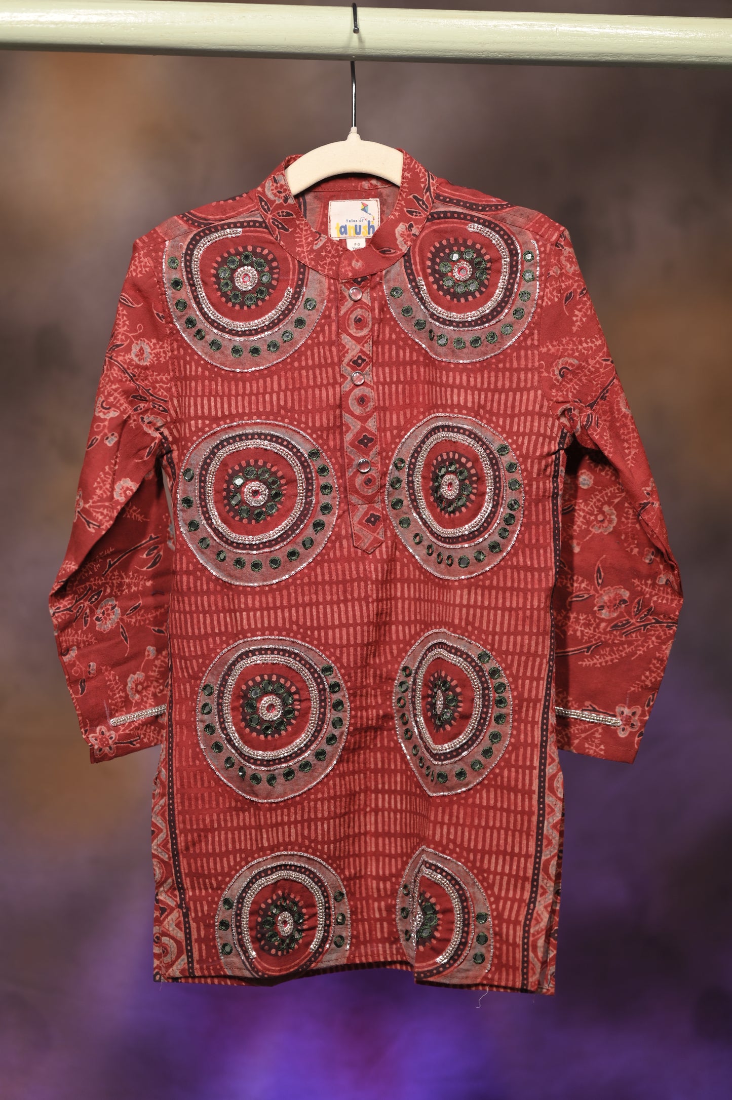 Mandala Hand-Embroidered Ajrakh Kurta Set