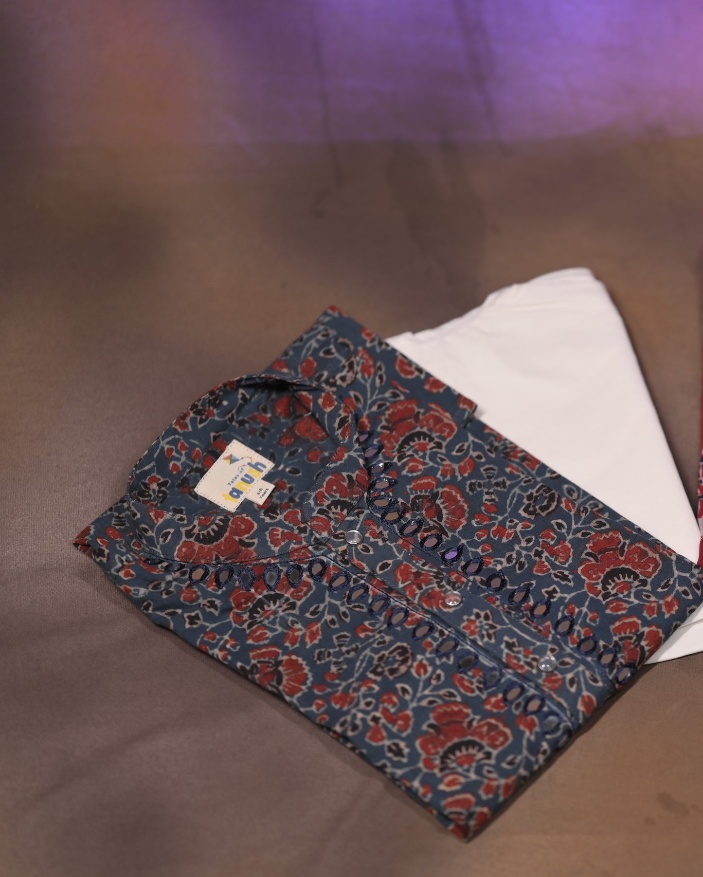 Neel Kamal Hand Embroidered Ajrakh Kurta Set