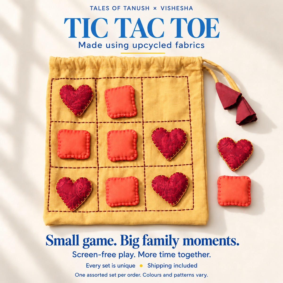 Play Again Upcycled Fabric Tic-Tac-Toe Game