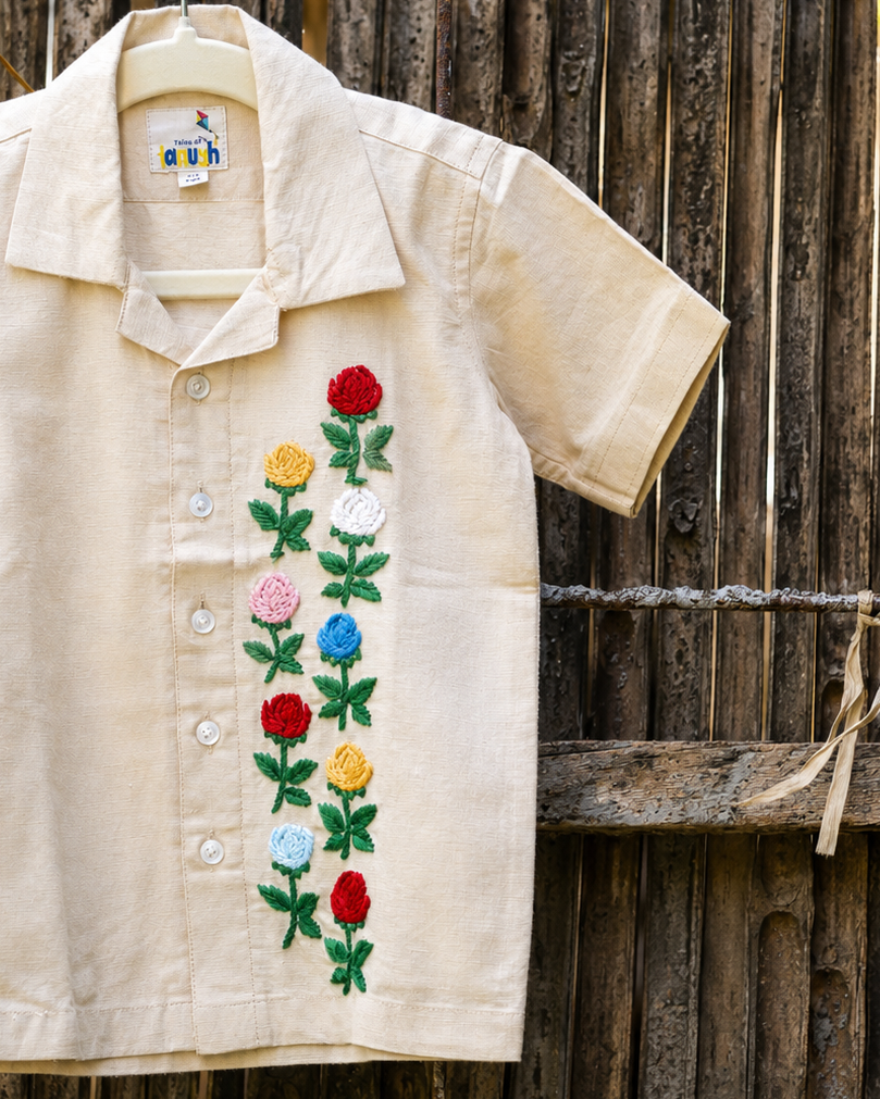 June Birthday Flower Cotton Linen Hand Embroidered Shirt