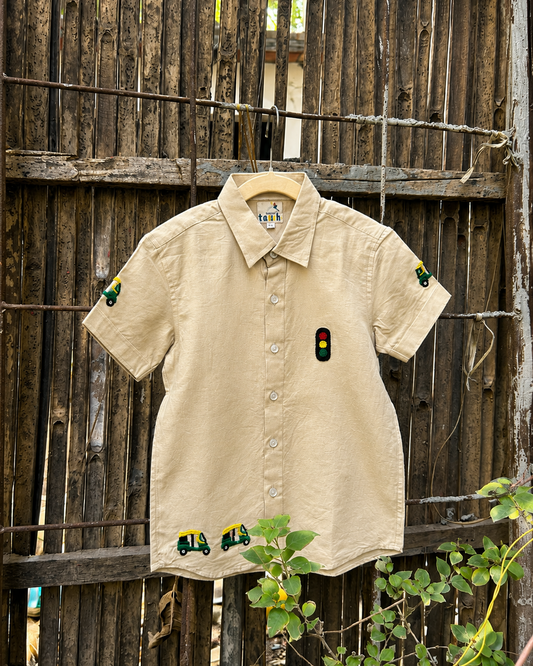 Auto Adventure Cotton Linen Hand Embroidered Shirt