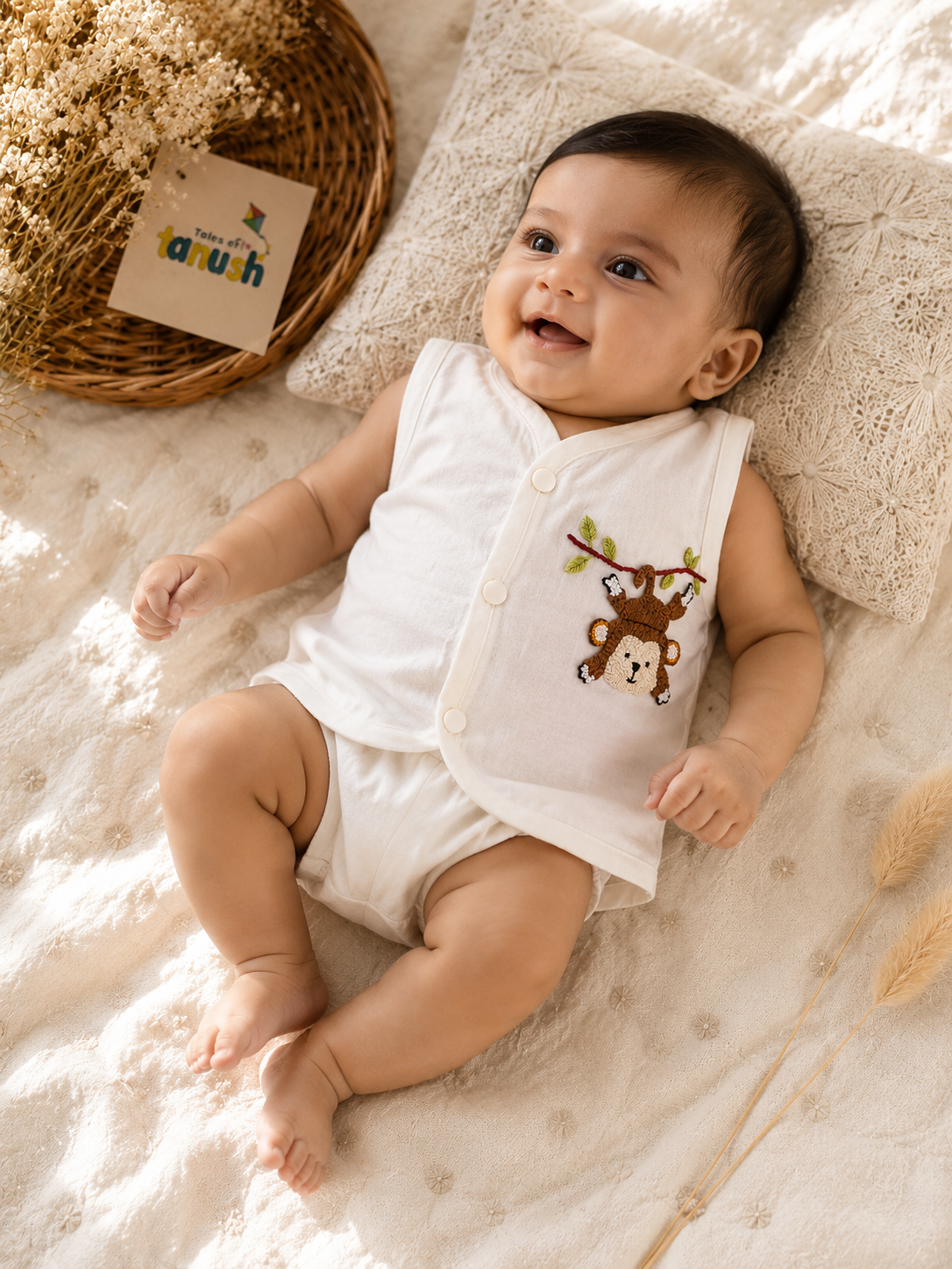 Minku Monkey Hand Embroidered Cotton Modal Jhabla