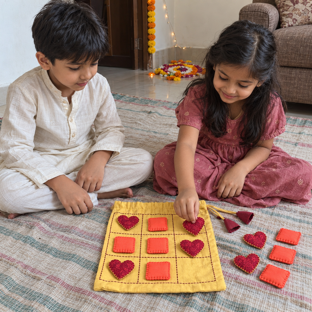 Play Again Upcycled Fabric Tic-Tac-Toe Game
