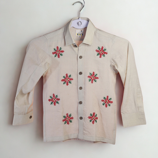 Snowflake Lyocell Hand Embroidered Full Sleeves Shirt