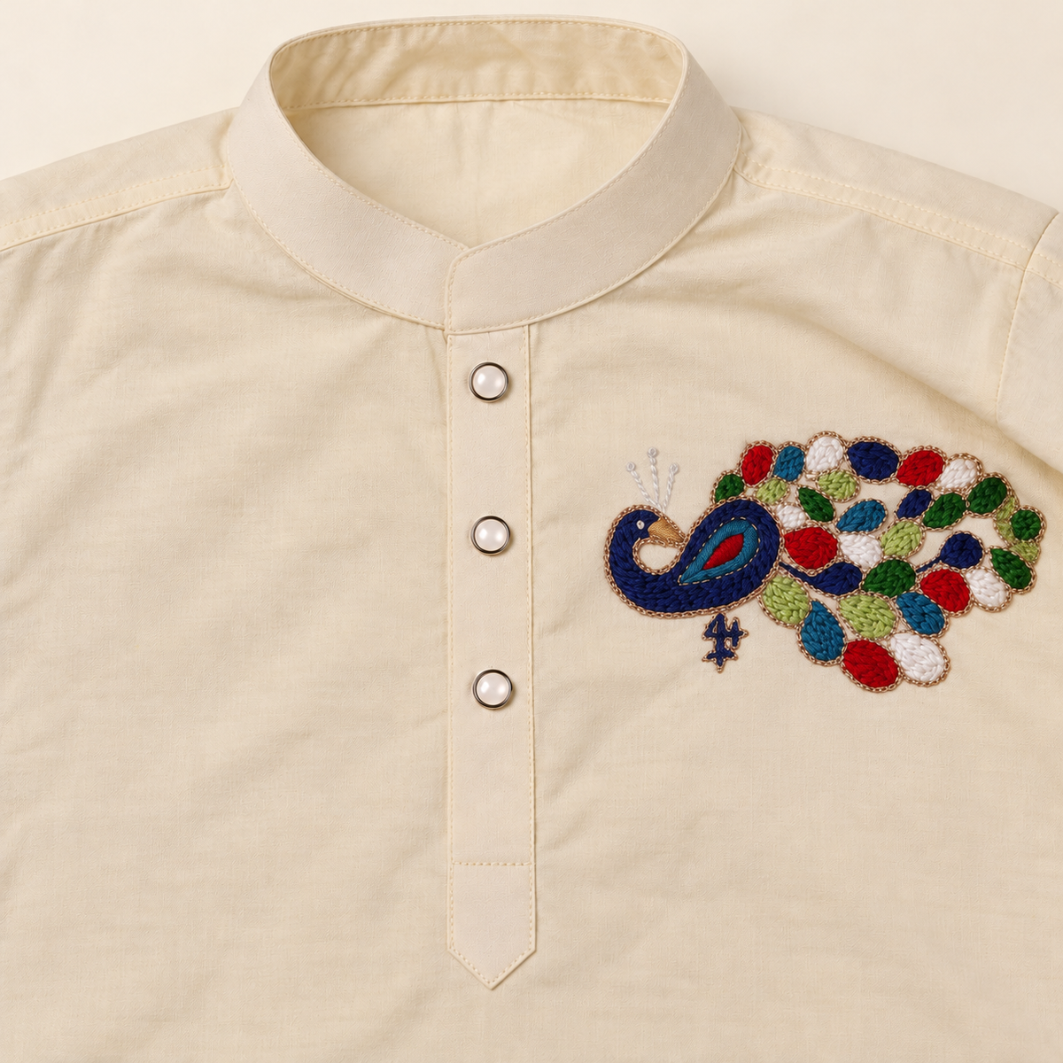 Morpankh Organic Cotton Hand-Embroidered Kurta Dhoti Set