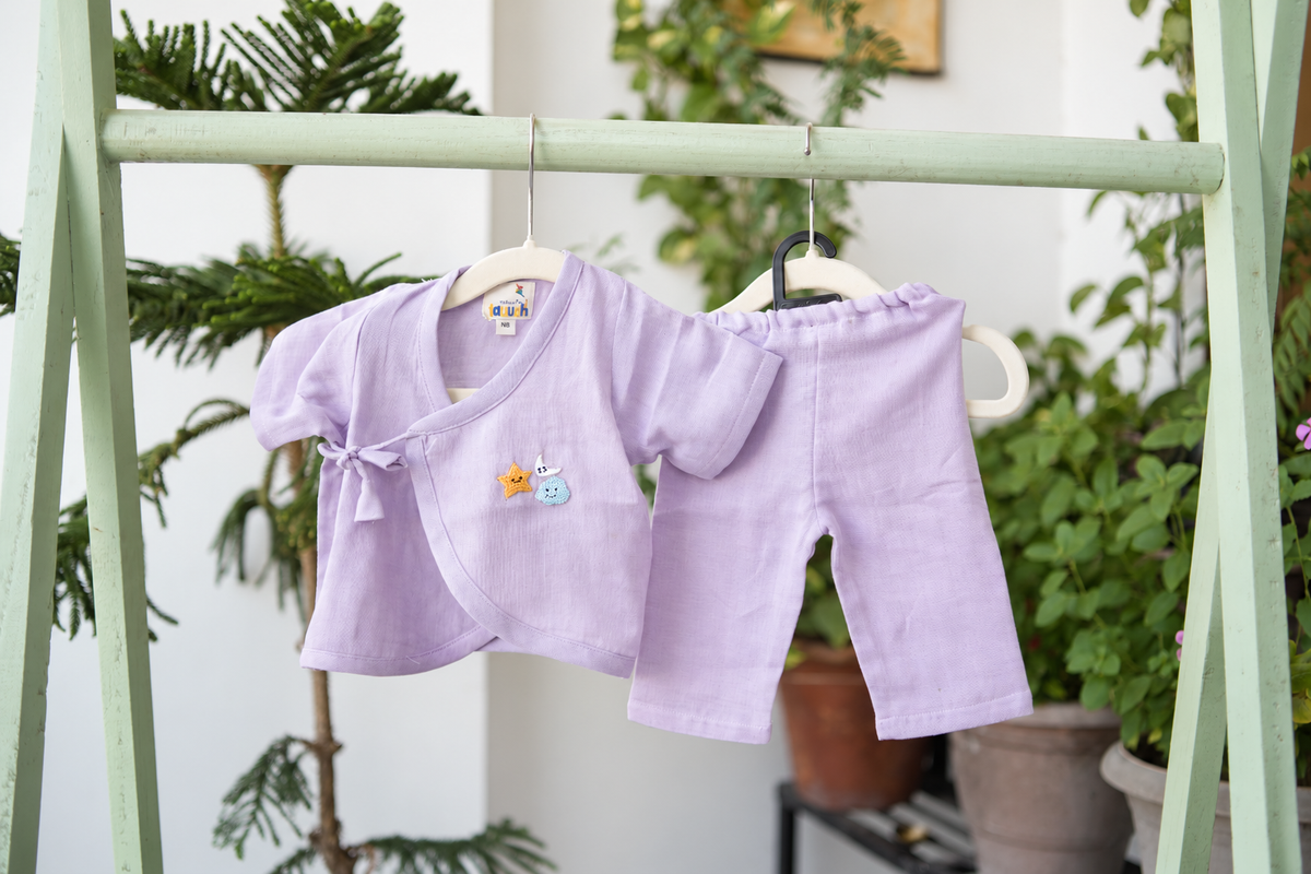 Dreamy Skies Hand-Embroidered Muslin Jhabla Set