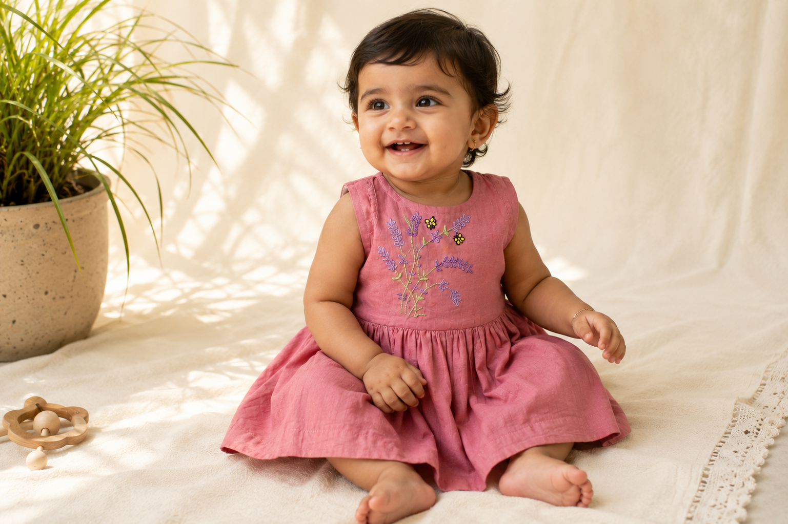 Lavender Buzz Hand-Embroidered Dress