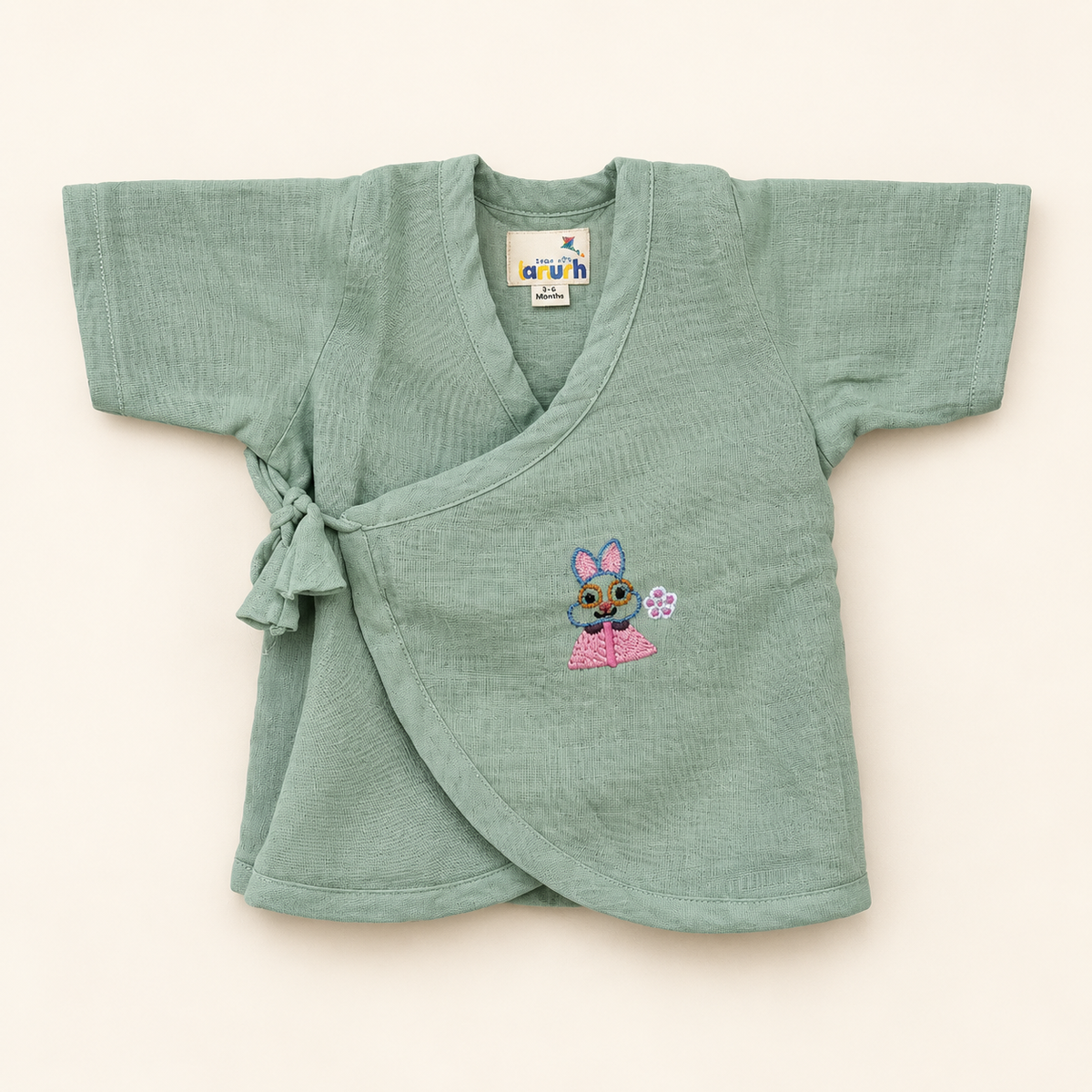 Bunny Blossom Hand-Embroidered Muslin Jhabla Set