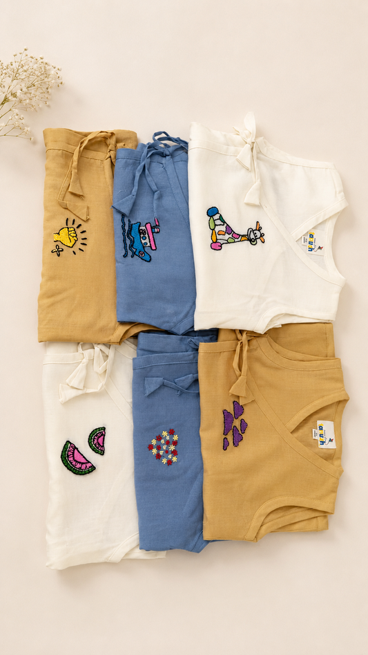 Little Wonders Hand Embroidered Cotton Modal Jhabla Bundle