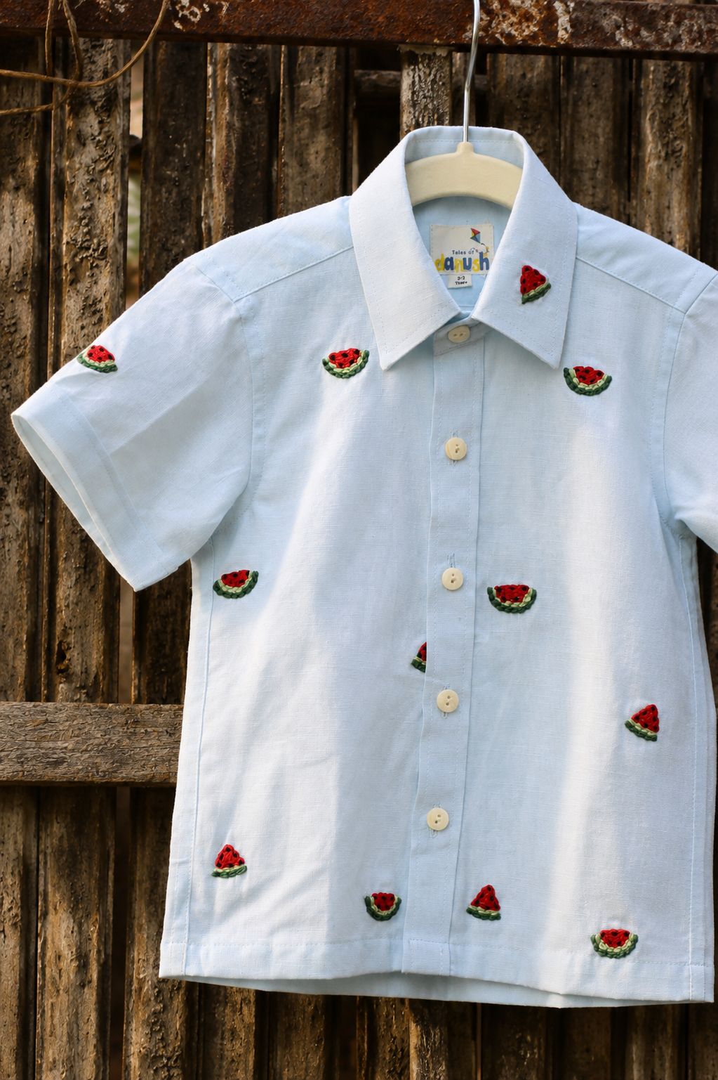 Watermelon Slice Cotton Linen Hand Embroidered Shirt