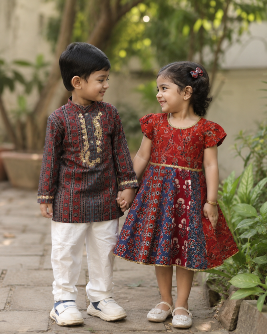 Mosaic & Regal Stripes Organic Cotton Sibling Set