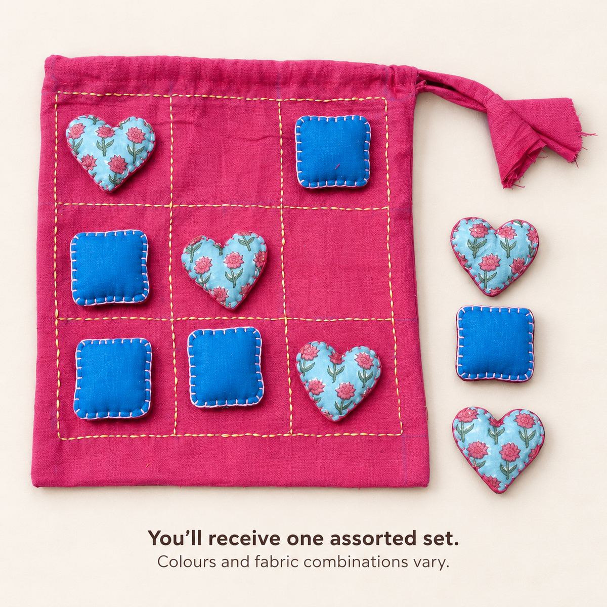Play Again Upcycled Fabric Tic-Tac-Toe Game