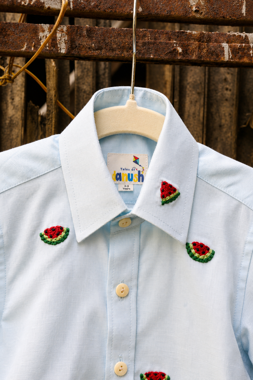 Watermelon Slice Cotton Linen Hand Embroidered Shirt