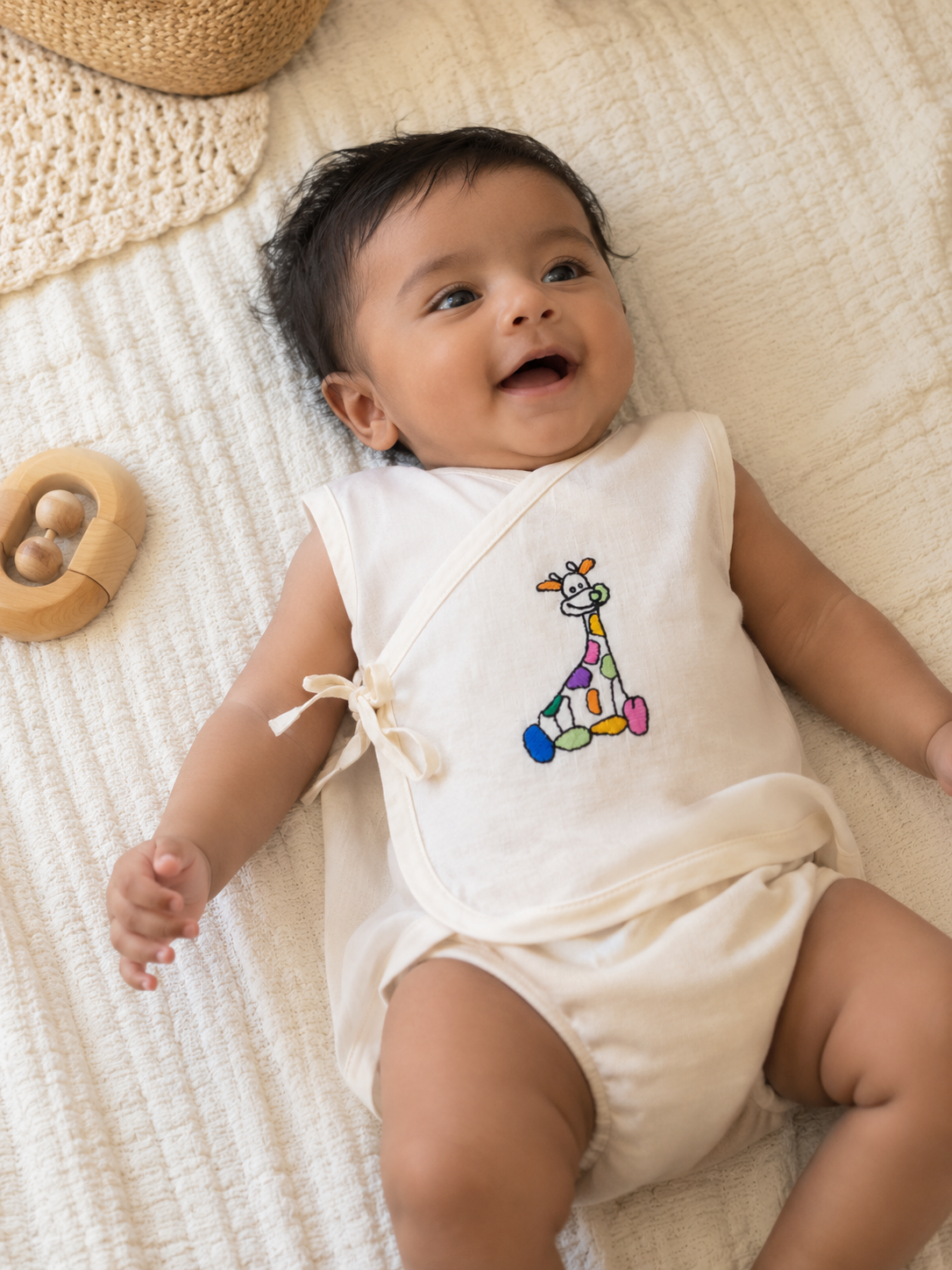 Playful Giraffe Hand Embroidered Cotton Modal Jhabla