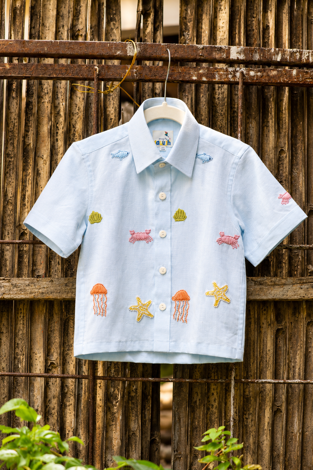 Beach Magic Cotton Linen Hand Embroidered Shirt
