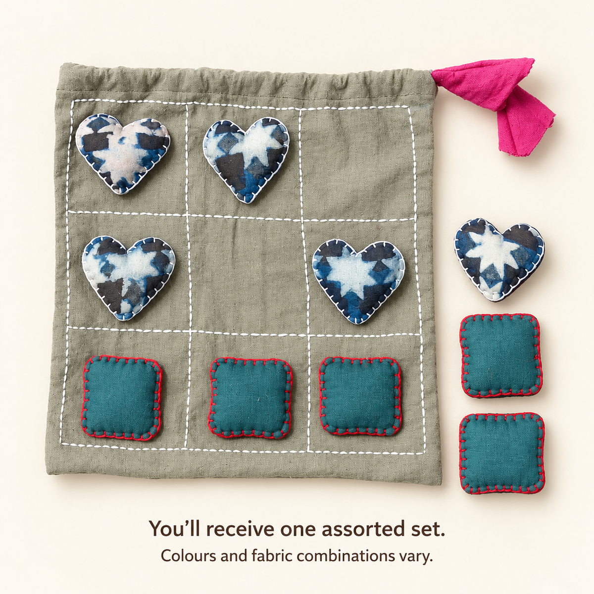 Play Again Upcycled Fabric Tic-Tac-Toe Game