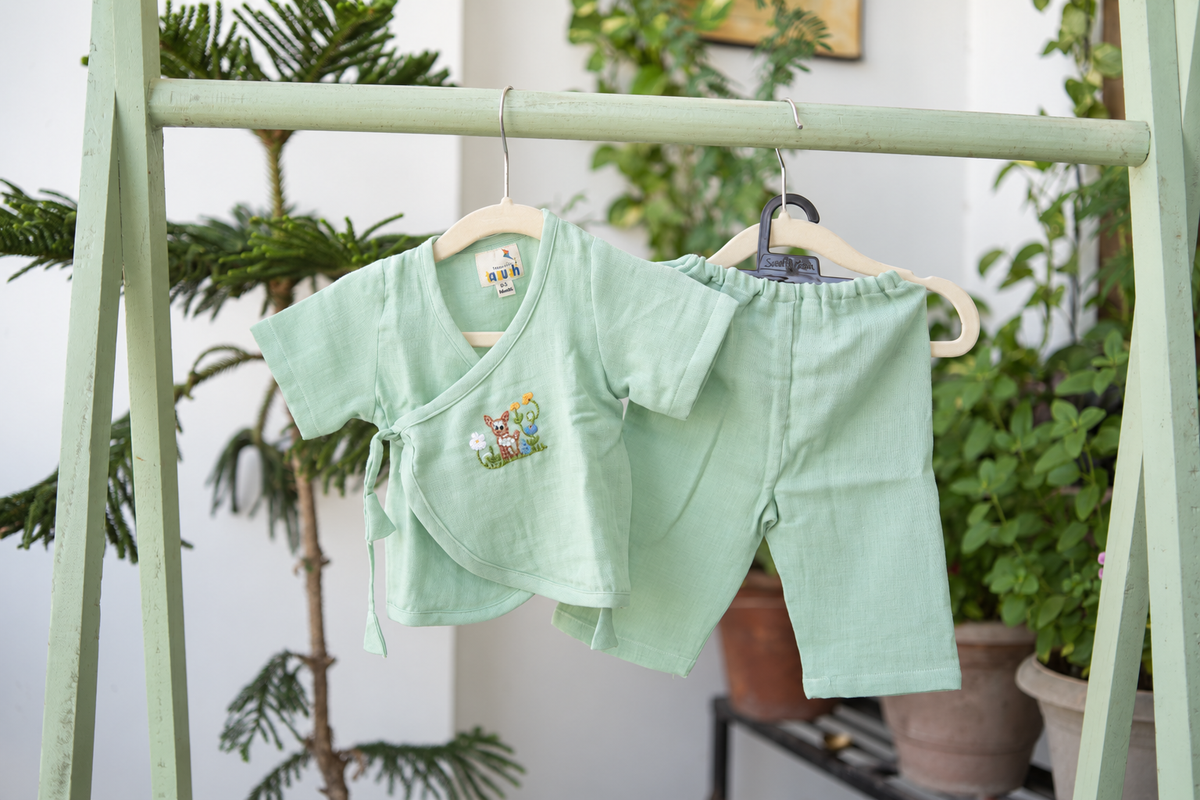 Fawn Hand-Embroidered Muslin Jhabla Set