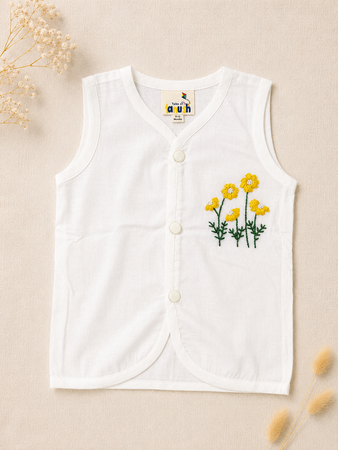 Yellow Wildflower Hand Embroidered Cotton Modal Jhabla