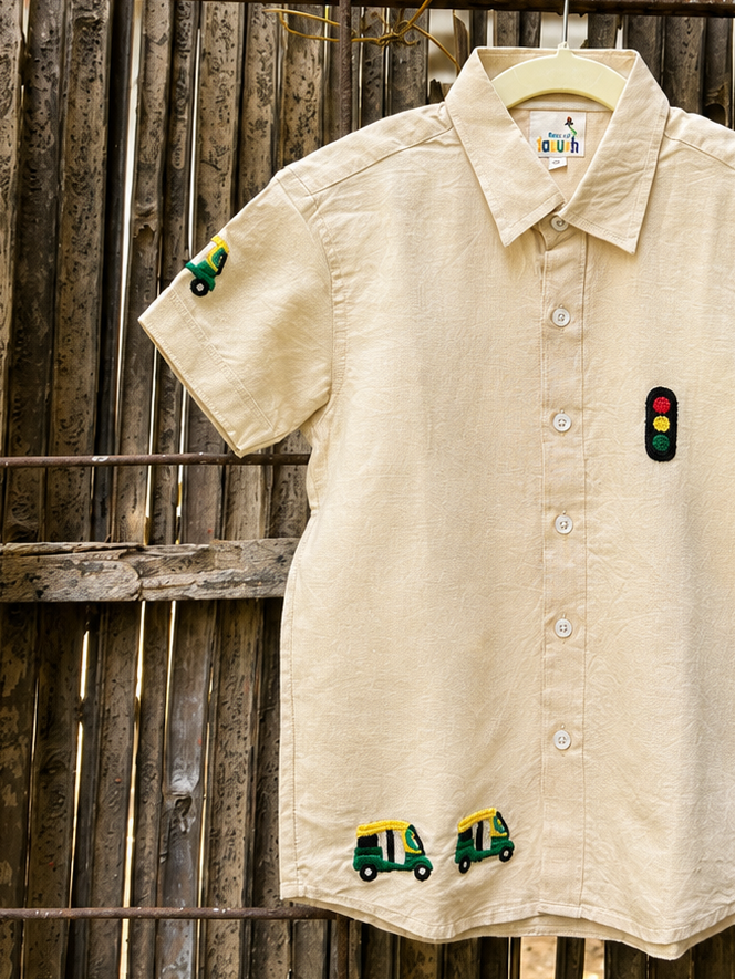 Auto Adventure Cotton Linen Hand Embroidered Shirt