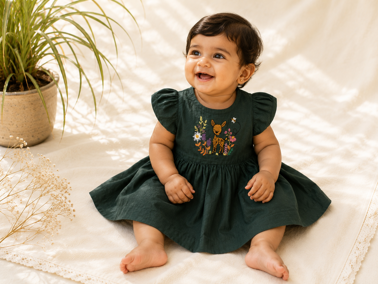 Little Fawn Garden Hand-Embroidered Dress