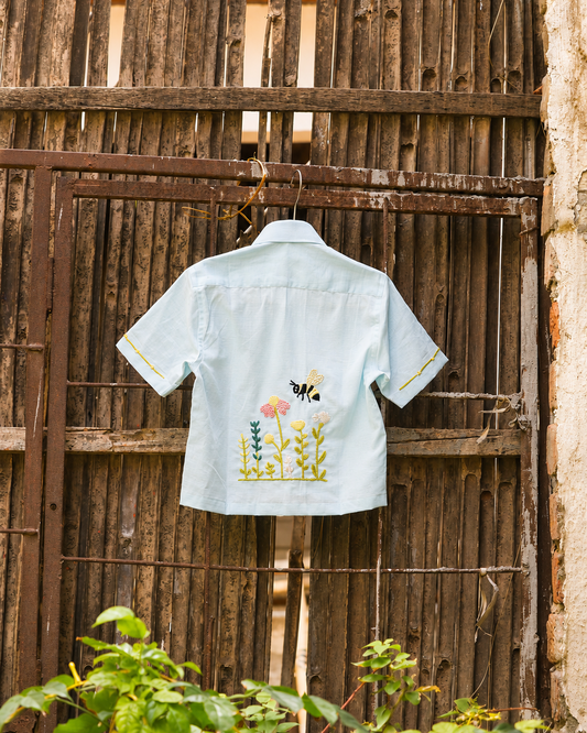 The Bee Stopover Cotton Linen Hand Embroidered Unisex Shirt