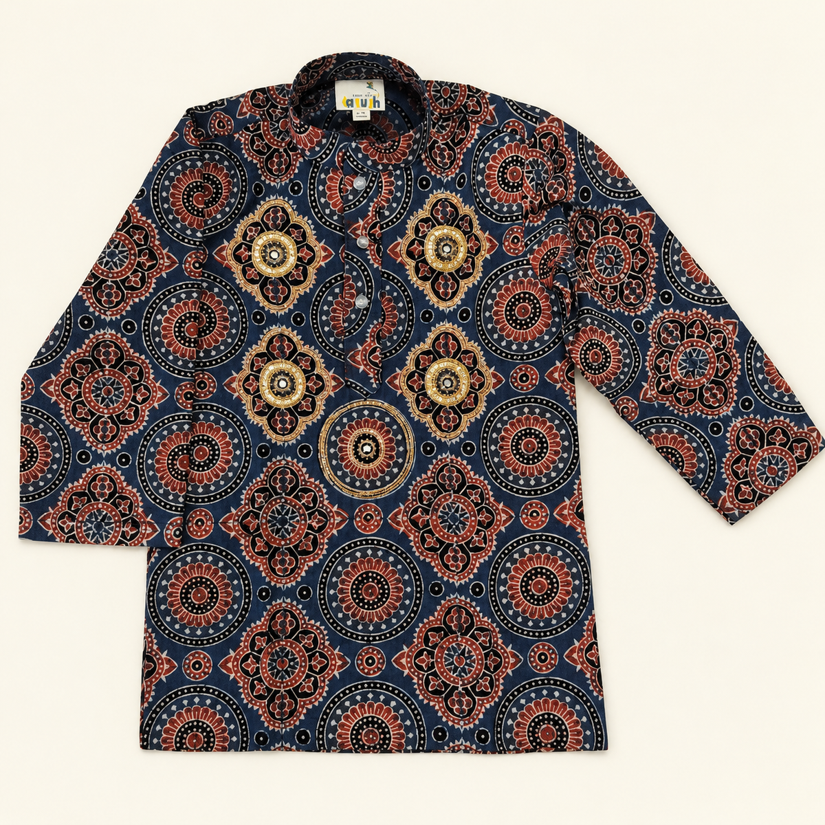 Neeltara Organic Cotton Hand-Embroidered Ajrakh Kurta Pyjama Set