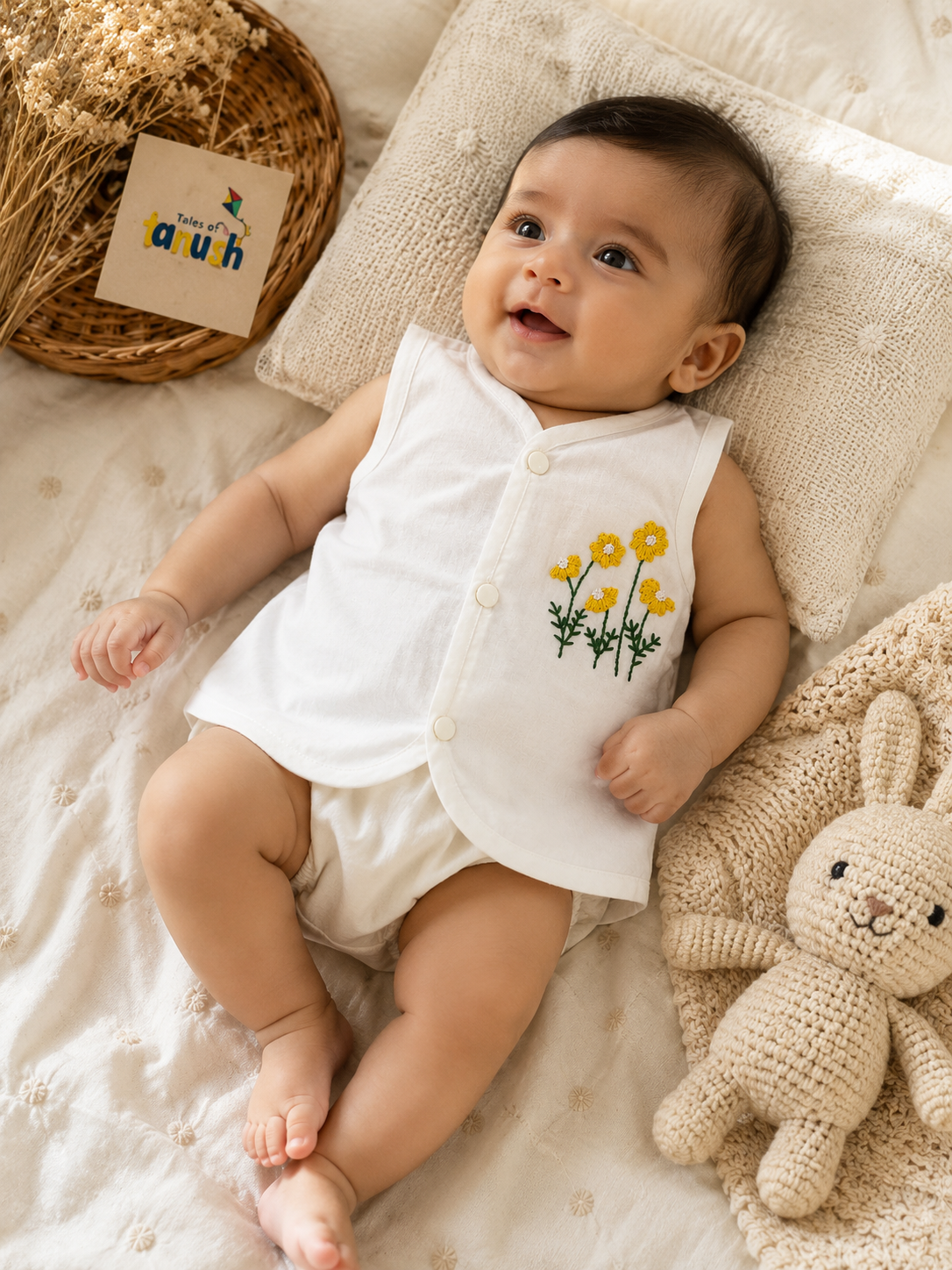 Yellow Wildflower Hand Embroidered Cotton Modal Jhabla