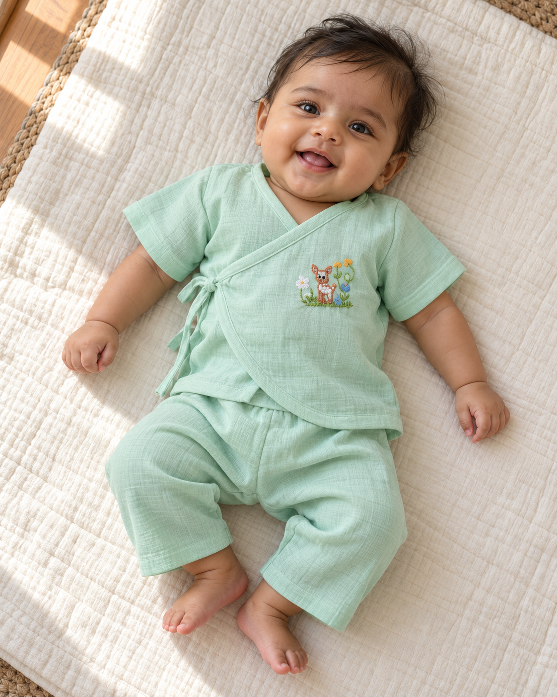 Fawn Hand-Embroidered Muslin Jhabla Set