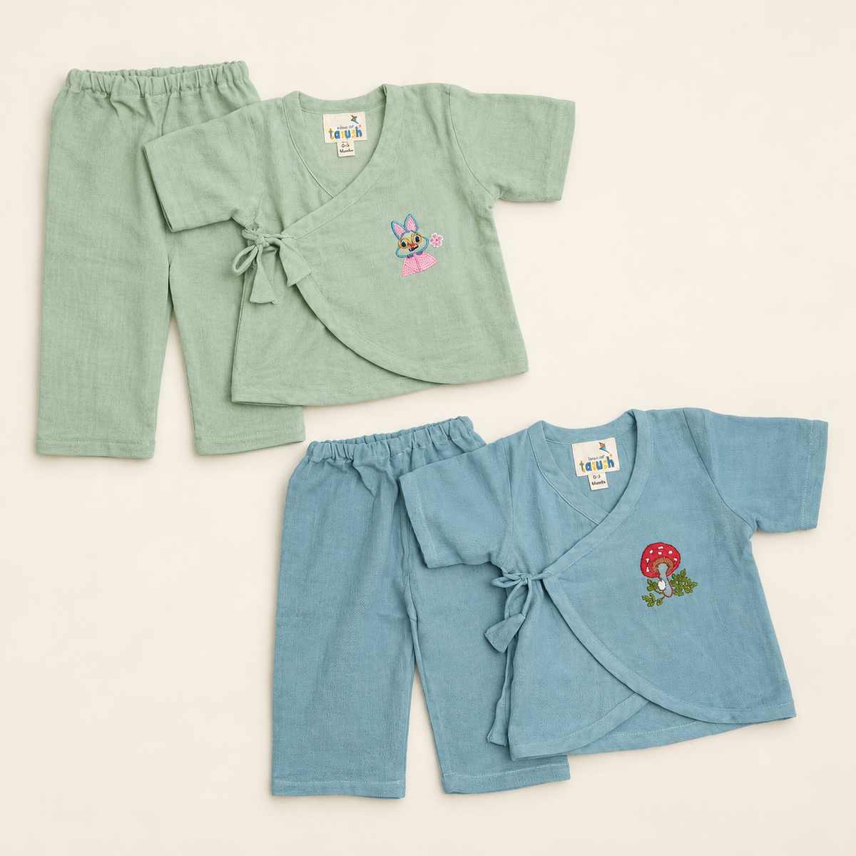Bunny Trails Hand Embroidered Muslin Jhabla Set Bundle