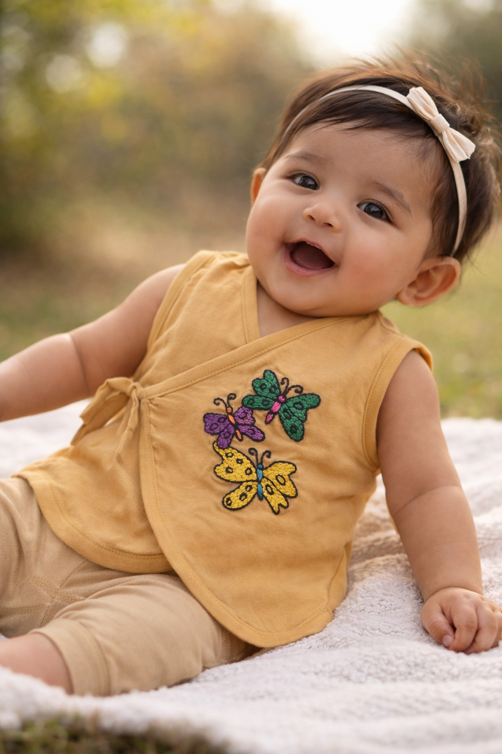 Three Butterfly Hand Embroidered Cotton Modal Jhabla