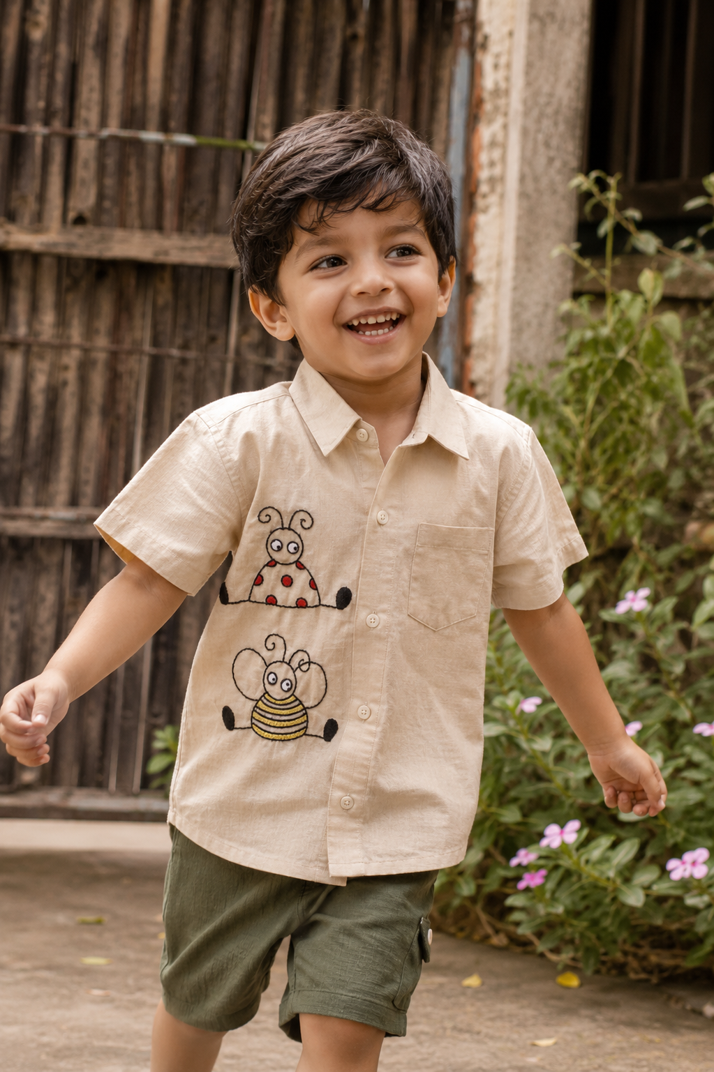 Bug Buddies Cotton Linen Hand Embroidered Shirt