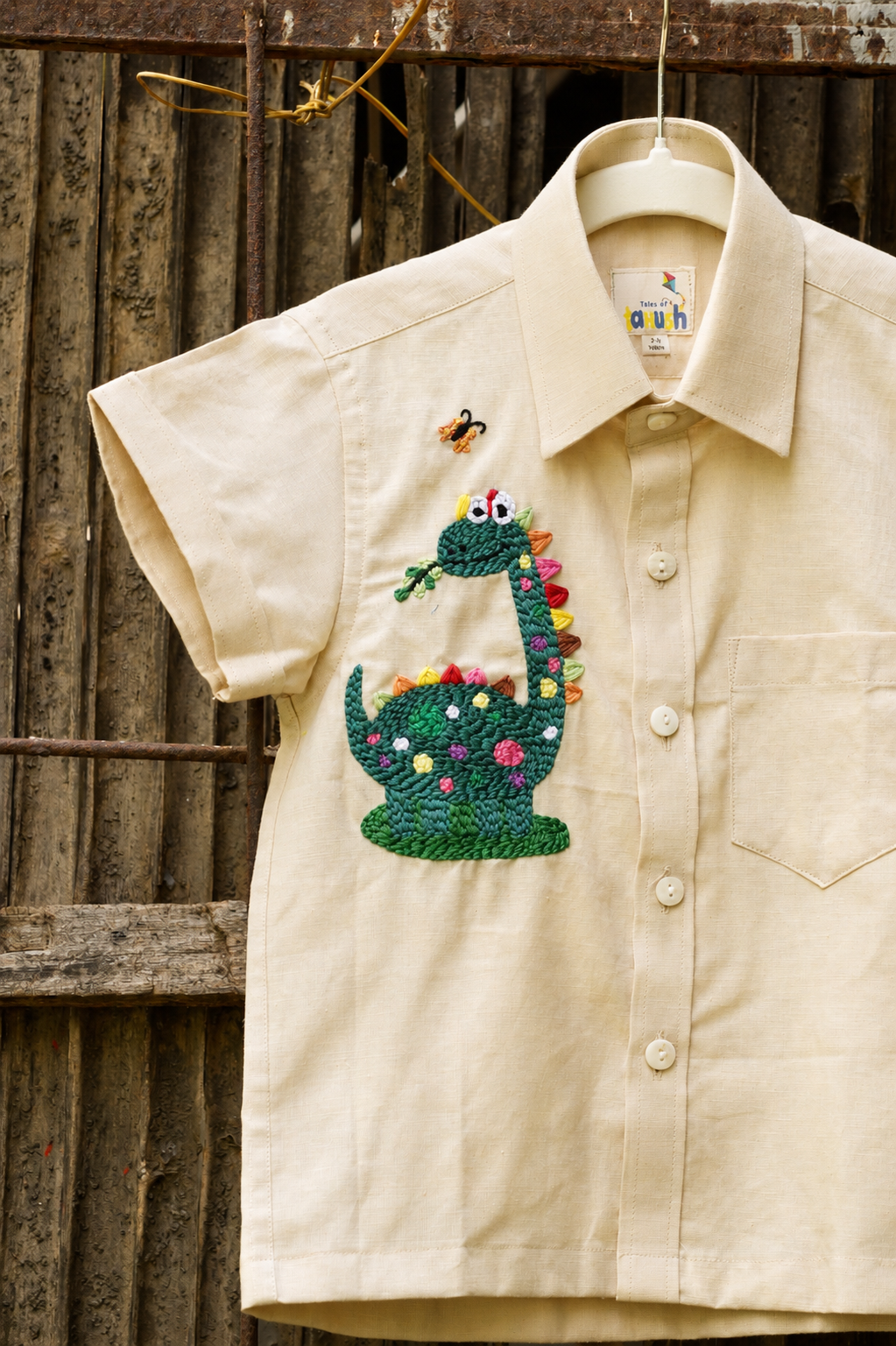 Gentle Dinosaur Hand Embroidered Shirt
