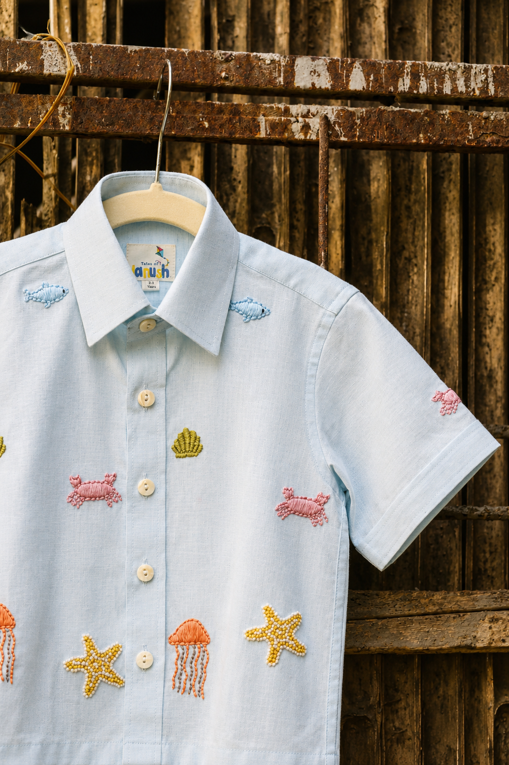 Beach Magic Cotton Linen Hand Embroidered Shirt
