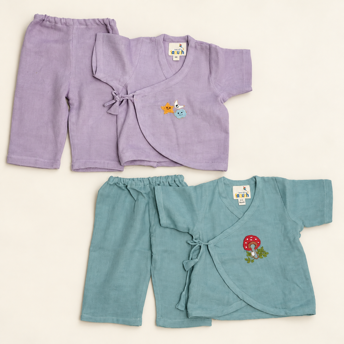 Moonlit Woods Hand Embroidered Muslin Jhabla Set Bundle