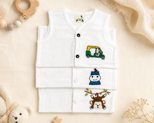 Tiny Adventures Hand Embroidered Cotton Modal Jhabla Bundle