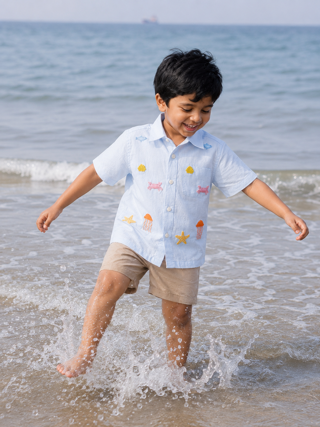 Beach Magic Cotton Linen Hand Embroidered Shirt