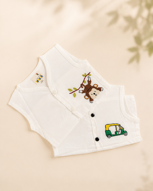 Tiny Adventures Hand Embroidered Cotton Modal Jhabla Bundle