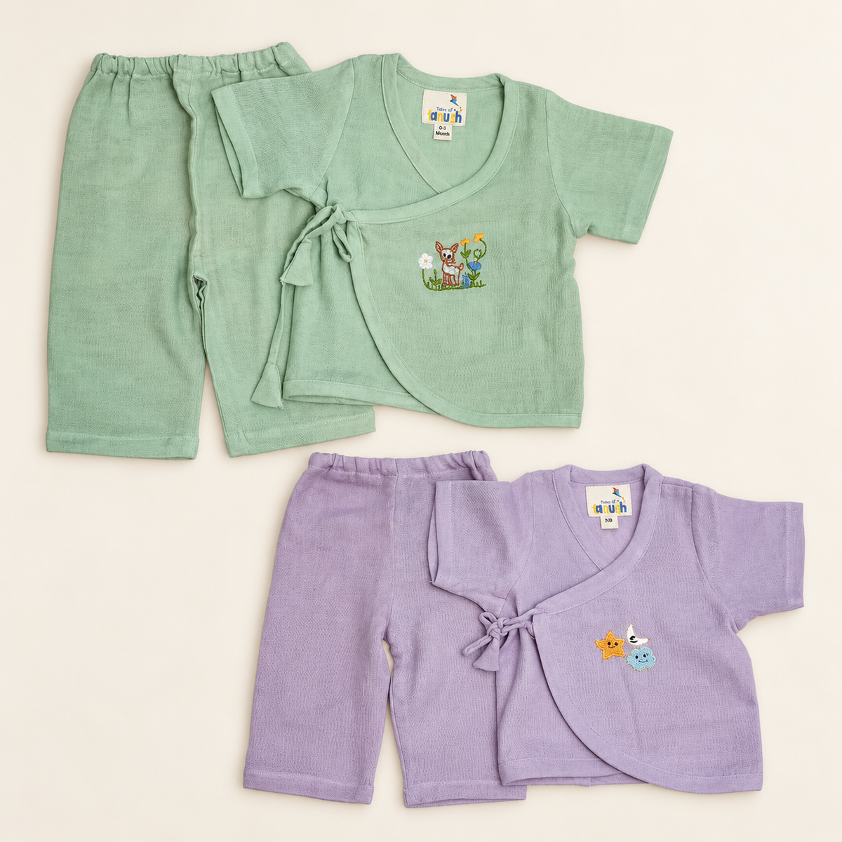 Meadow & Moonlight Hand Embroidered Muslin Jhabla Set Bundle