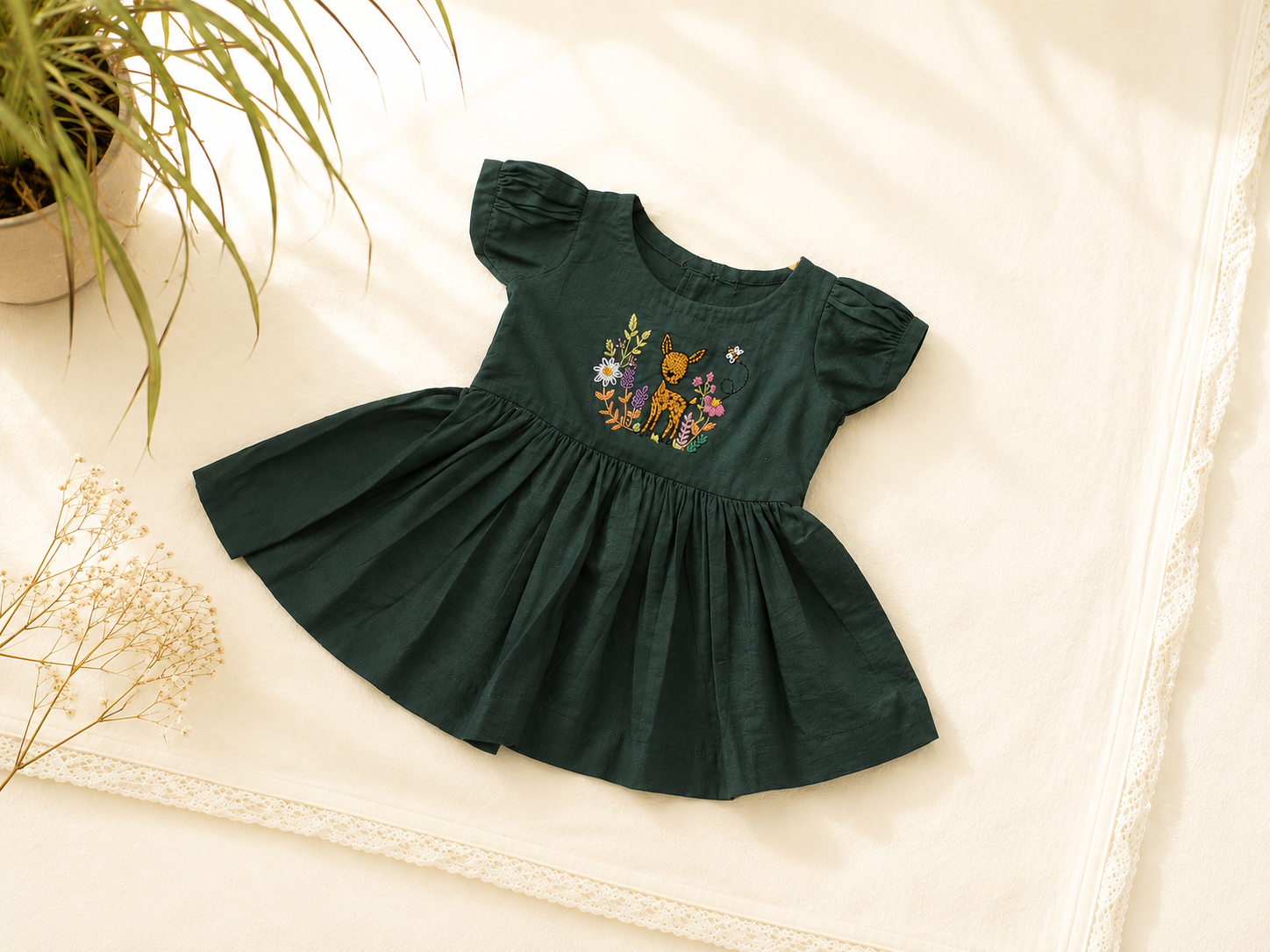 Little Fawn Garden Hand-Embroidered Dress