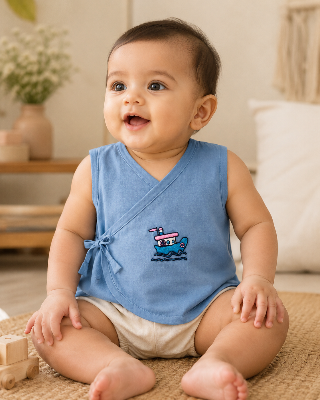 Boat Hand Embroidered Cotton Modal Jhabla