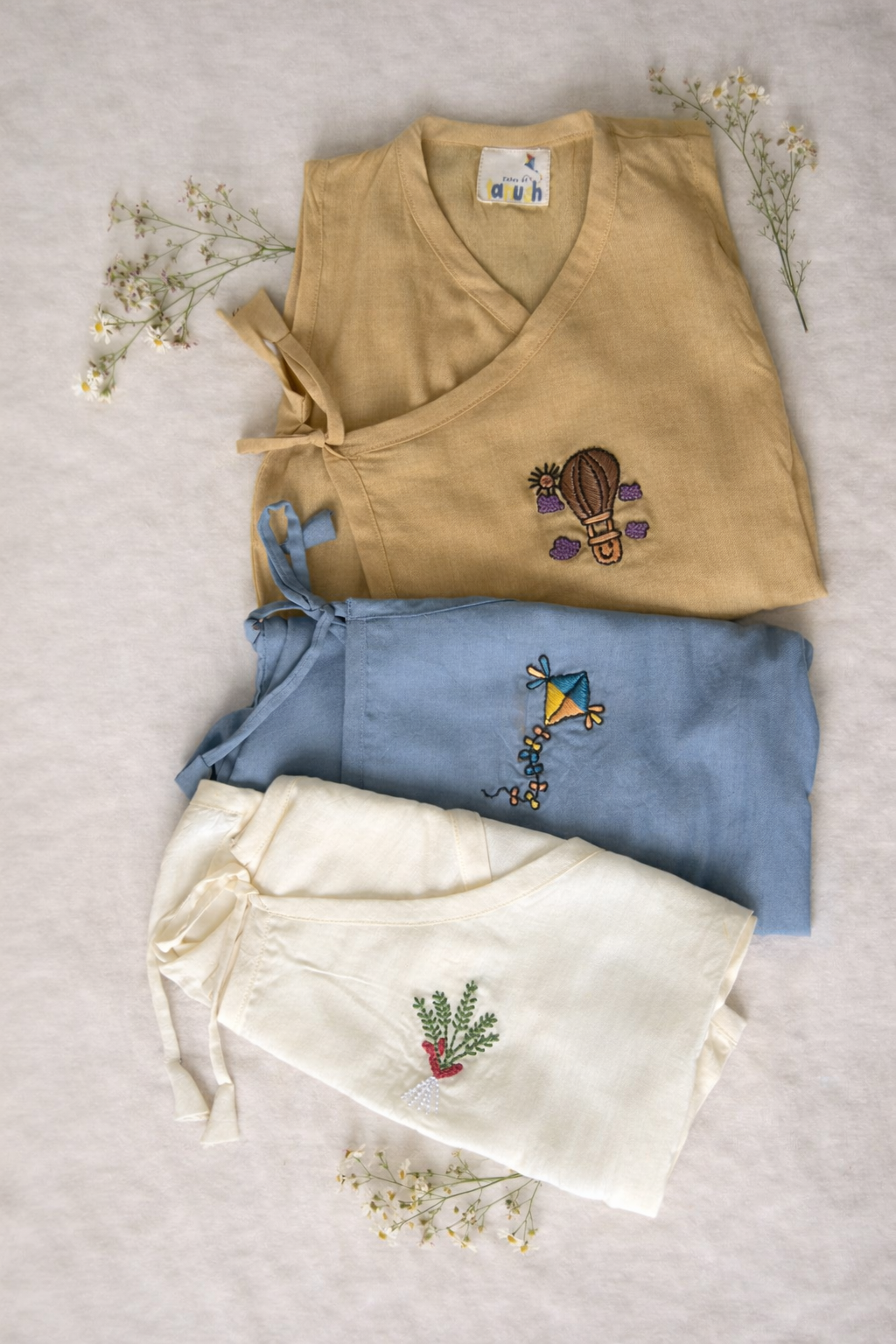 Little Journeys Hand Embroidered Cotton Modal Jhabla Bundle