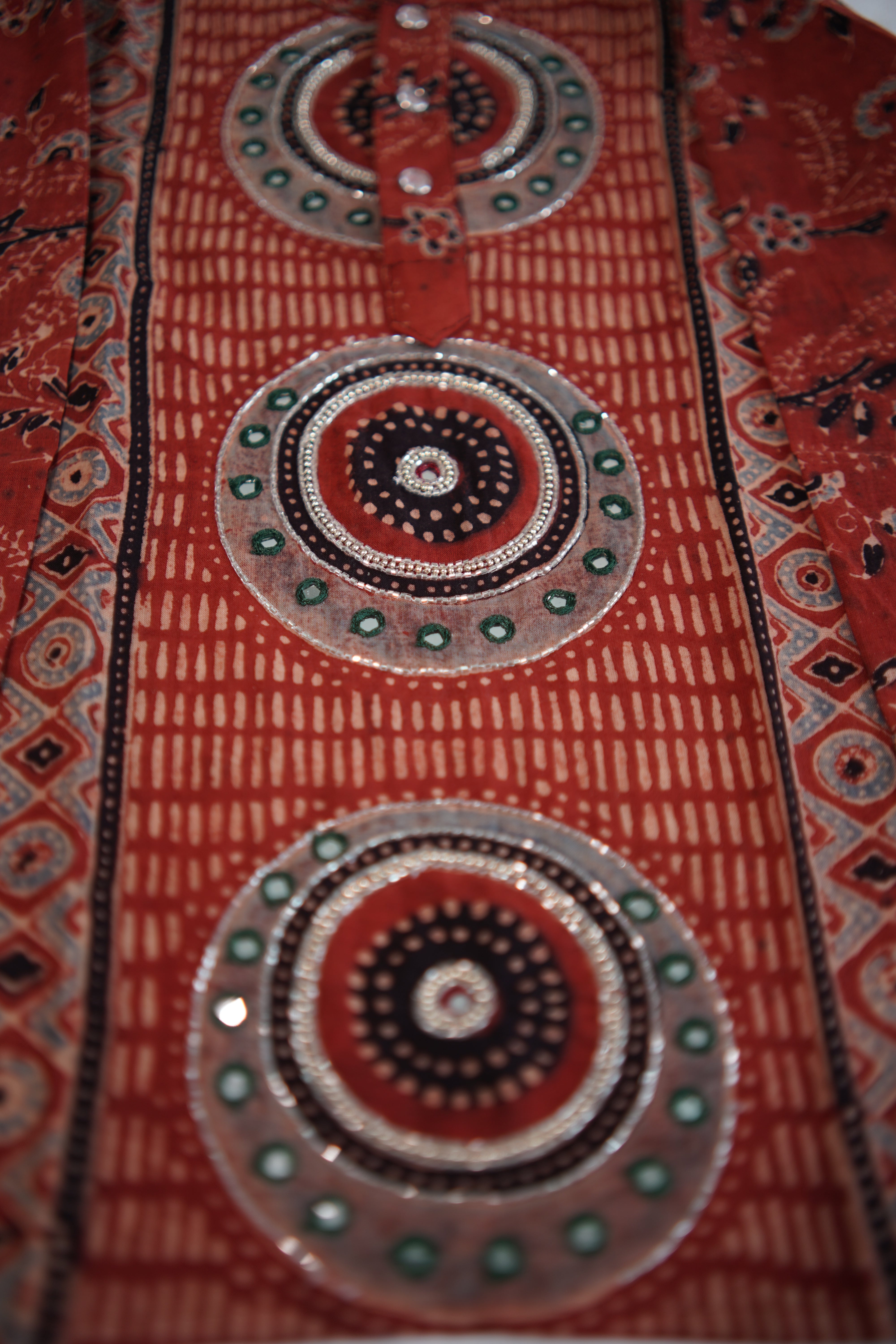 Mandala Organic Cotton Hand-Embroidered Ajrakh Kurta Set