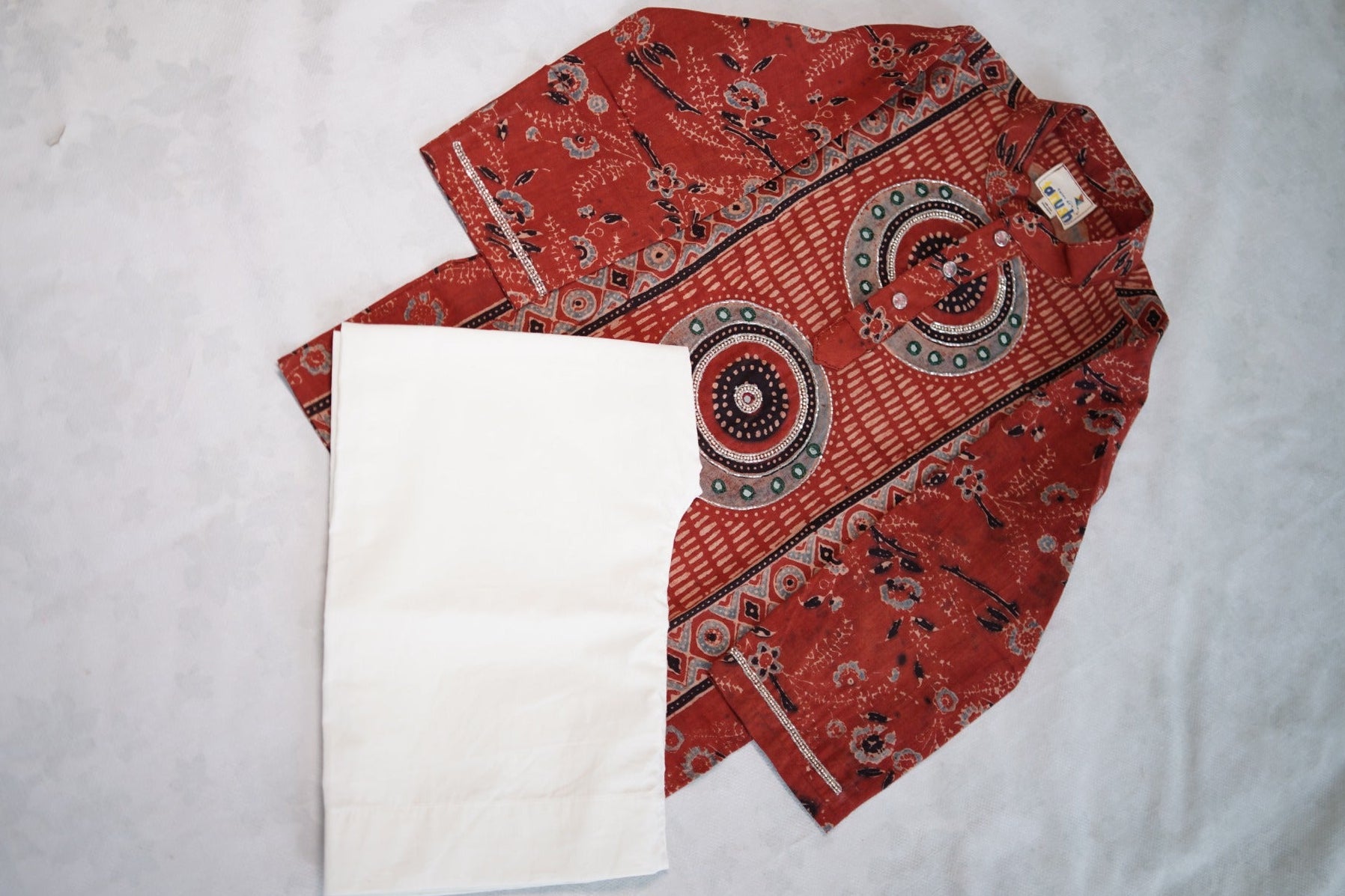 Mandala Organic Cotton Hand-Embroidered Ajrakh Kurta Set