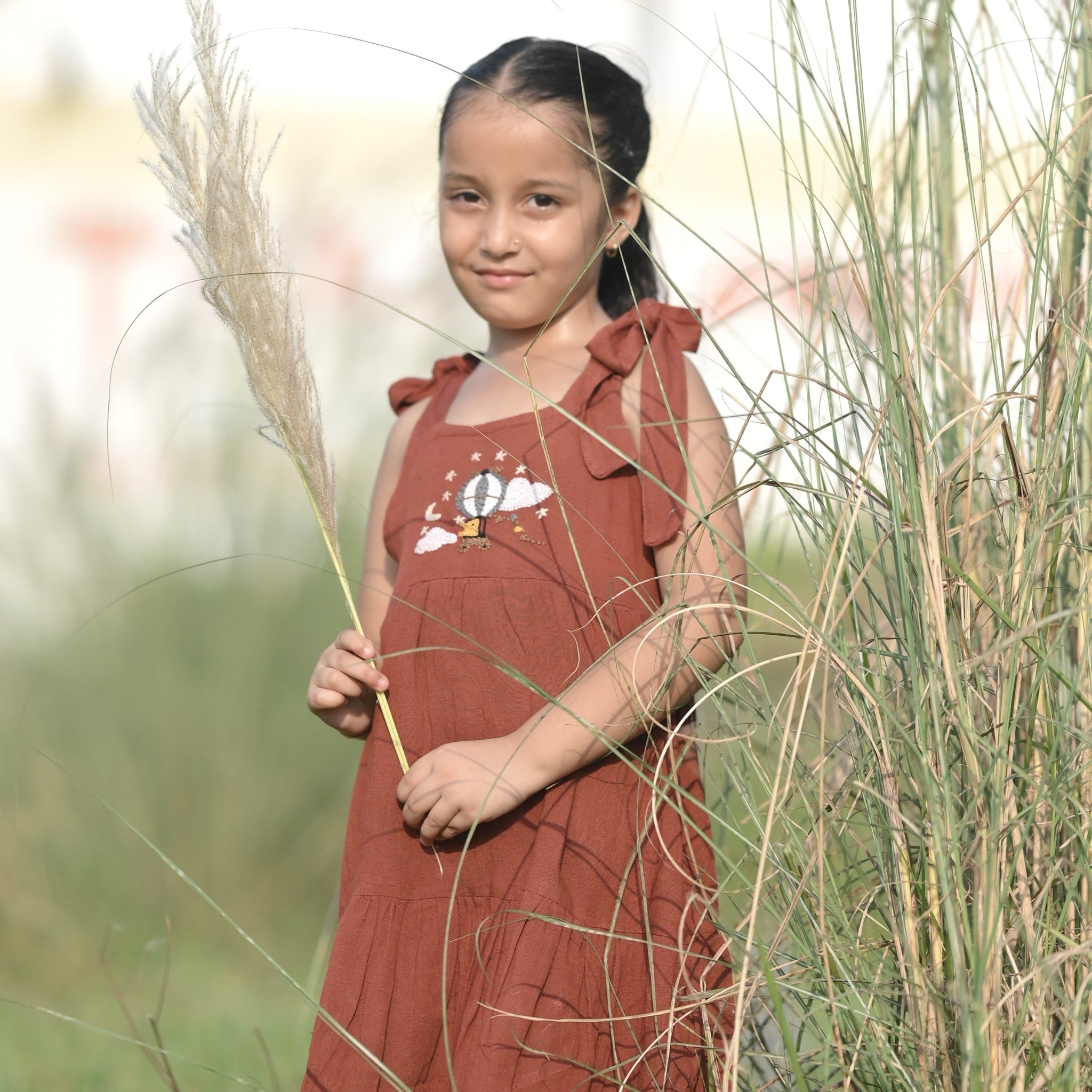 Hot Air Balloon Viscose Cotton Hand Embroidered Dress