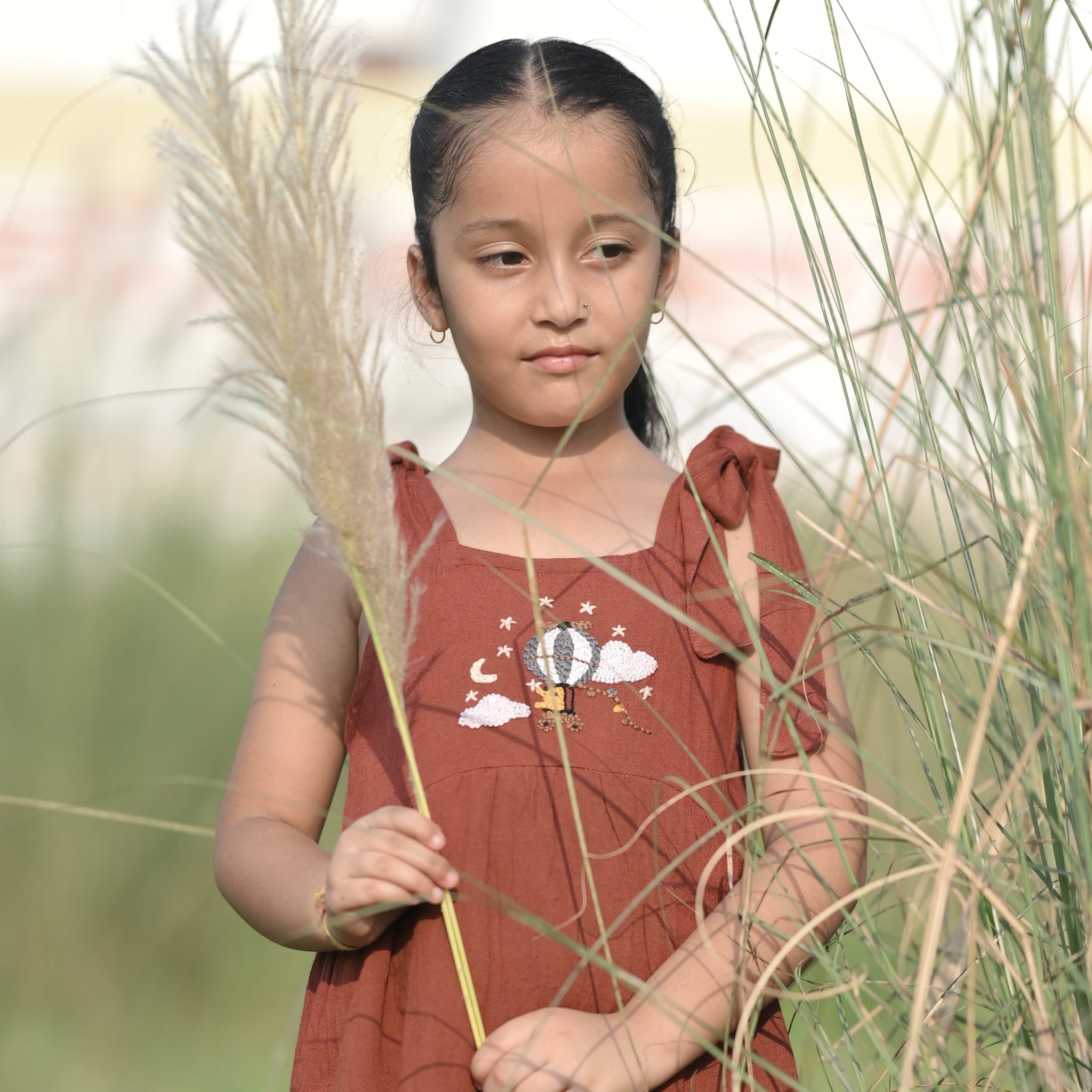 Hot Air Balloon Viscose Cotton Hand Embroidered Dress