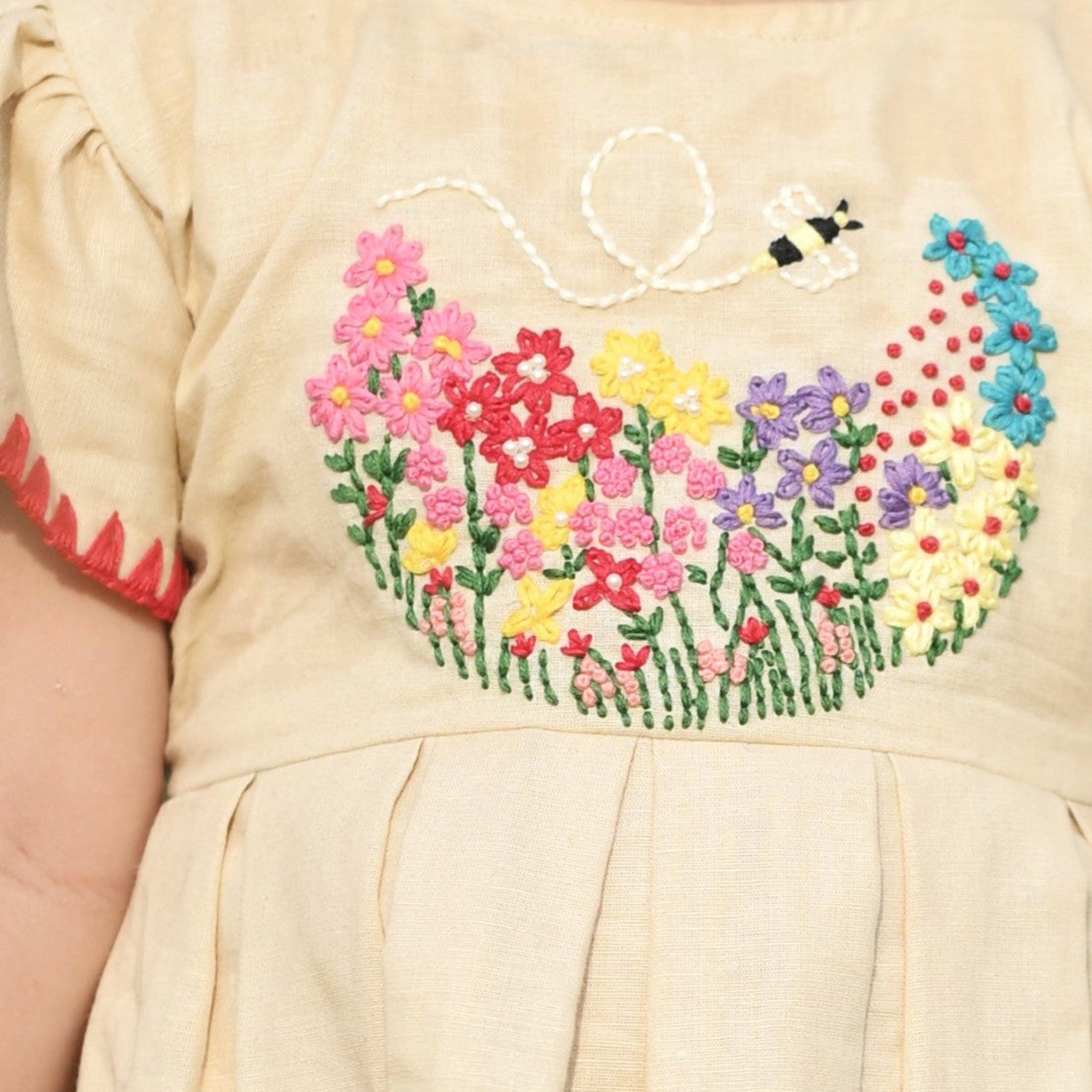 Guldasta Cotton Linen Hand Embroidered Dress