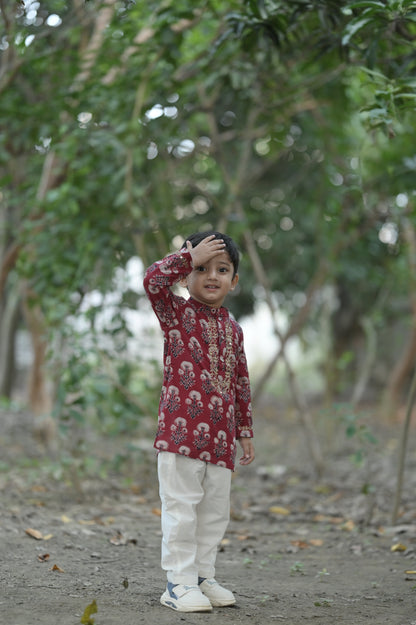 Dandelion Hand Embroidered Ajrakh Kurta Set