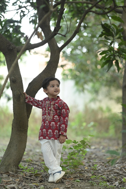 Dandelion Hand Embroidered Ajrakh Kurta Set