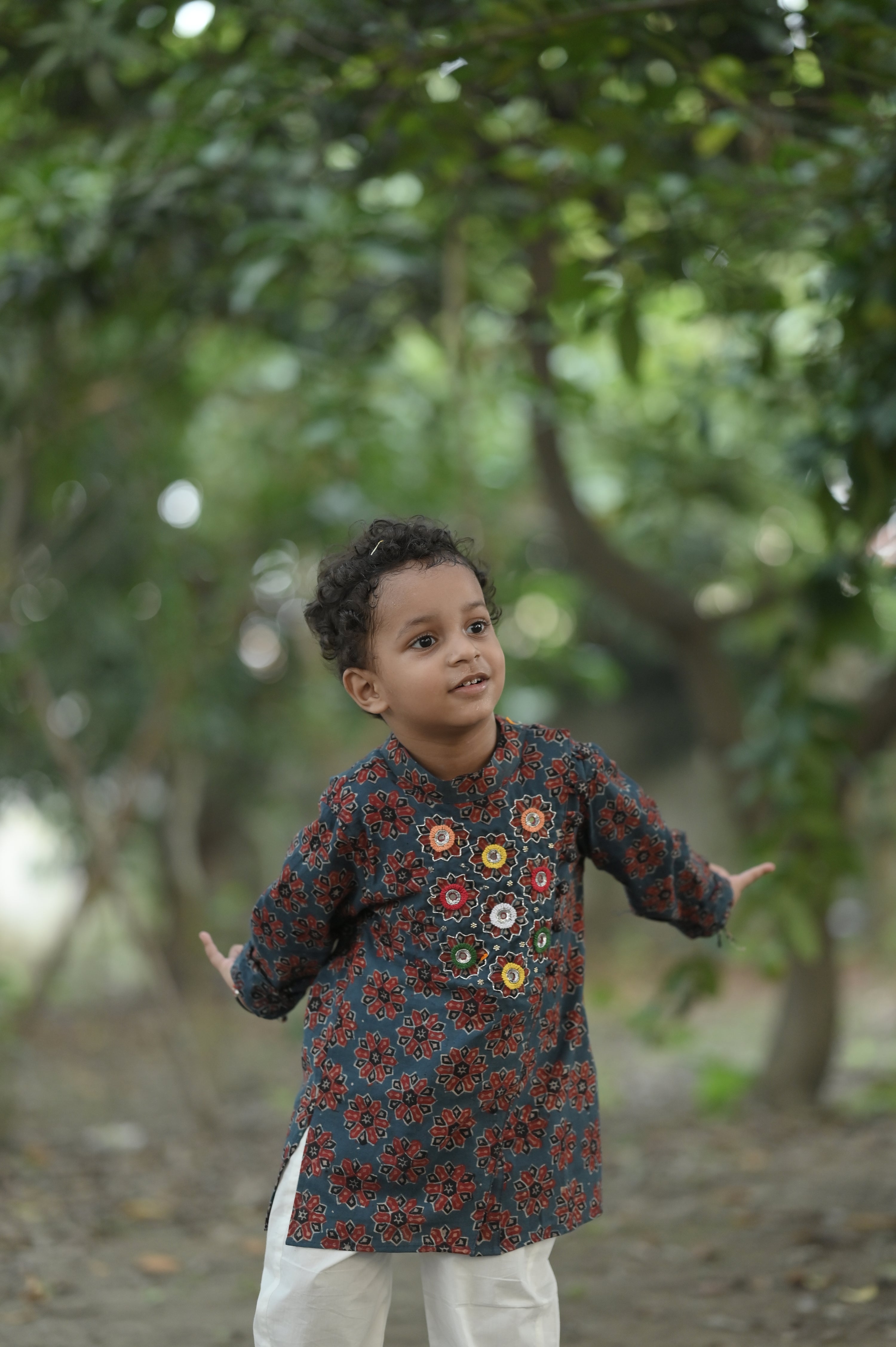 Starry Bloom Hand Embroidered Ajrakh Kurta Set