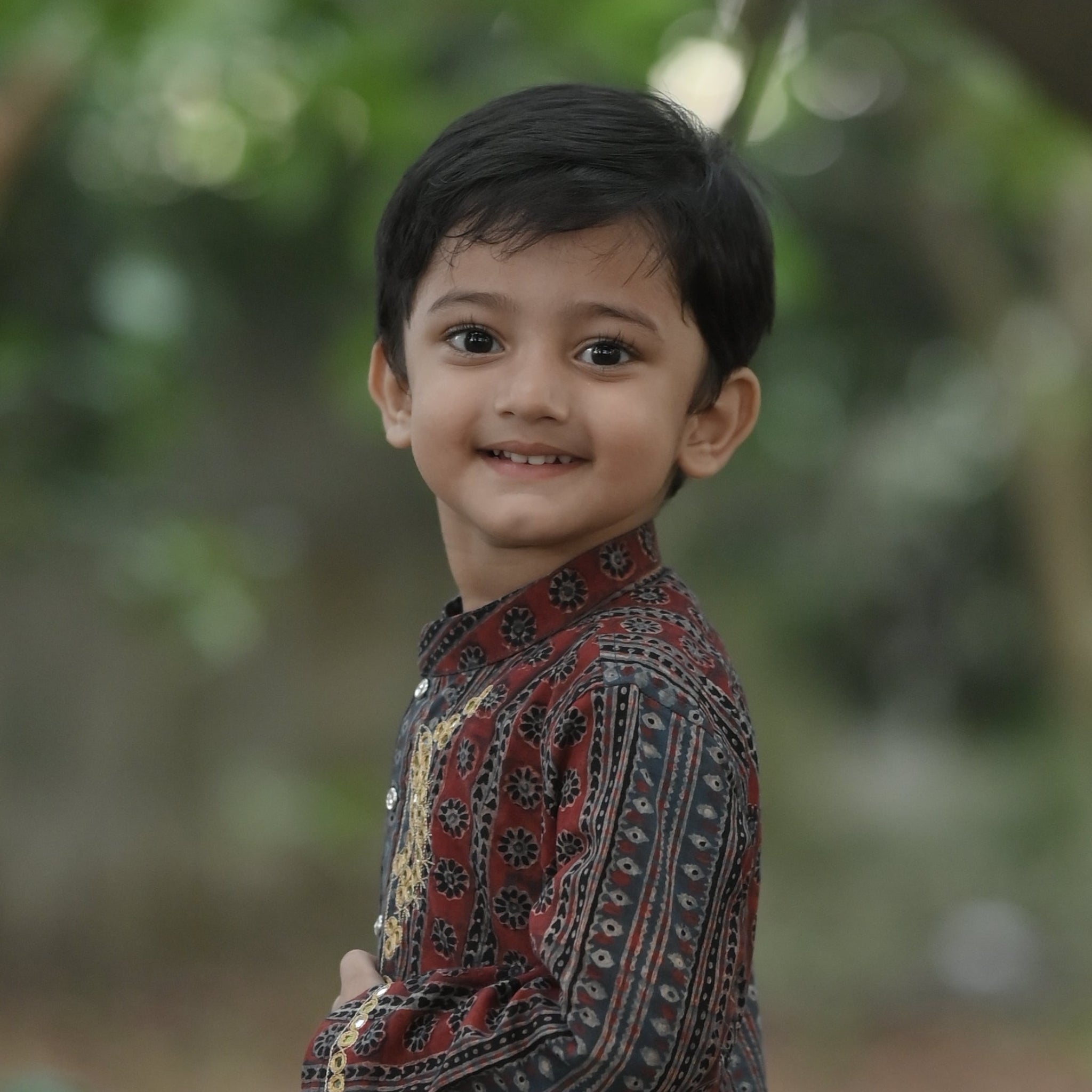 Regal Stripes Organic Cotton Hand Embroidered Ajrakh Kurta Set